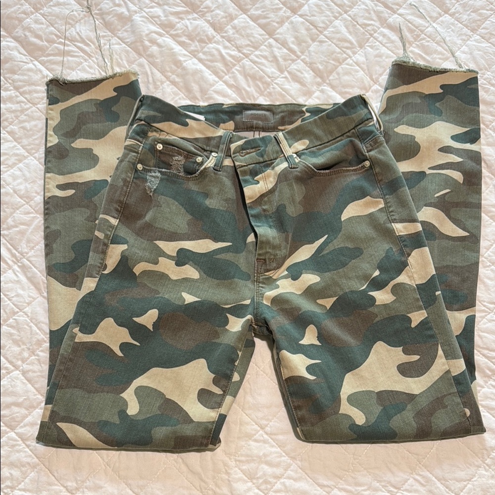 MOTHER Women's Slim Straight Camo Jeans - Green, Tan